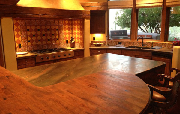 Leather finished quartzite kitchen countertops
